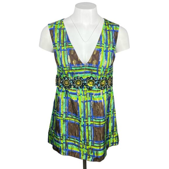 ANNA SUI Vintage Metallic Shimmering Sequins Plaid Top Sz 4 - Picture 1 of 6